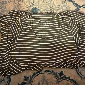 XXL Women’s maternity Isabel dress. Fit and flare. Olive green white striped.